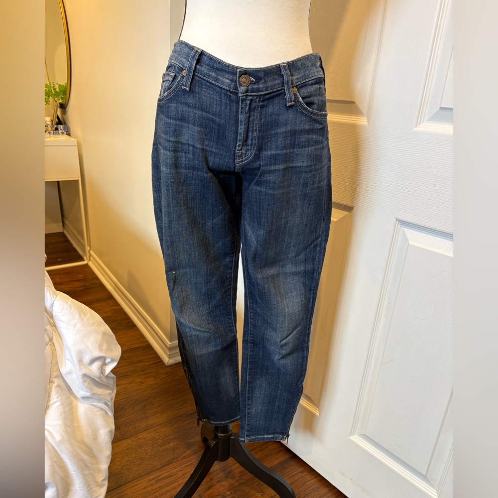 7 For All Mankind Women’s 28 Cropped Skinny Jeans Dark Wash Ankle Zip